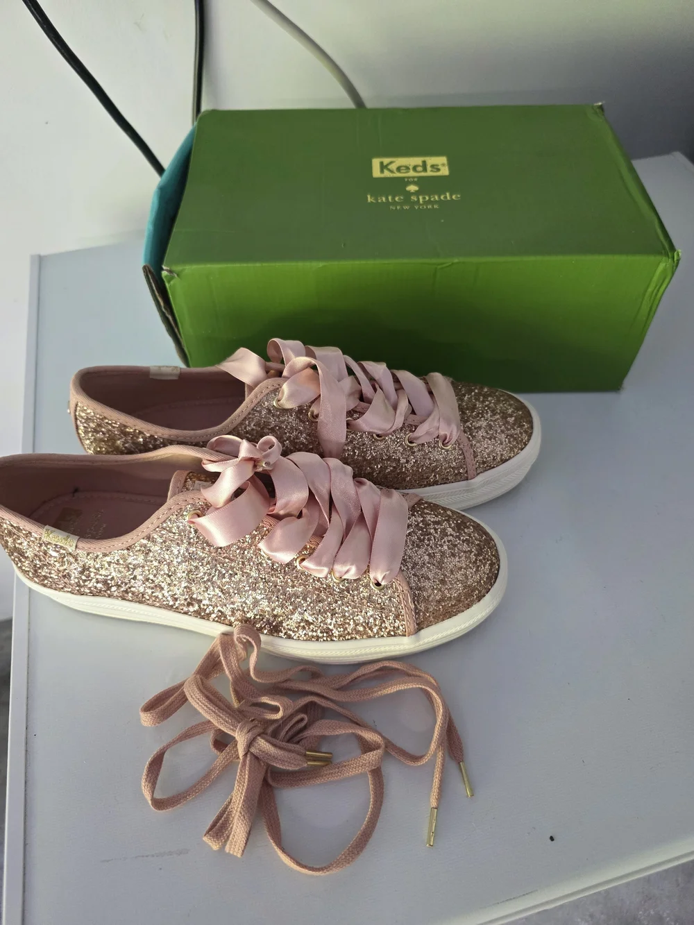 Keds Kate Spade Triple Up Celebration Rose Gold Glitter Sneakers